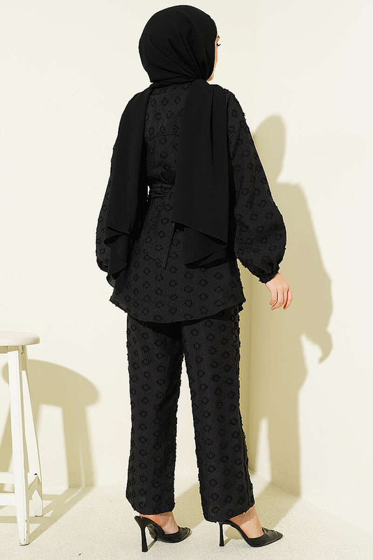 Ensemble double ceinturé ovale embossé noir