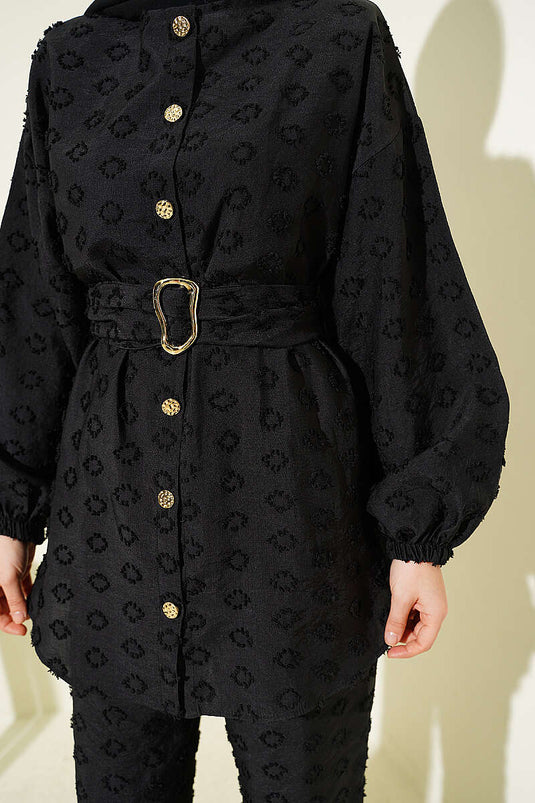 Ensemble double ceinturé ovale embossé noir
