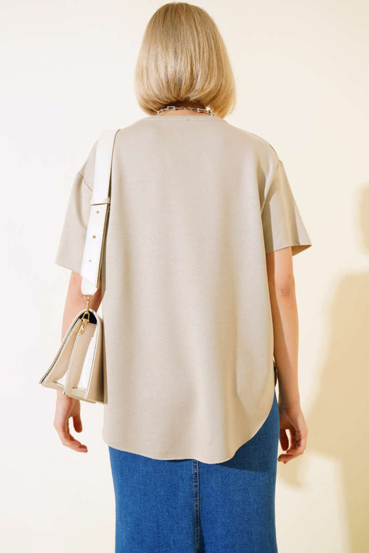 T-shirt ovale Kesim Bej