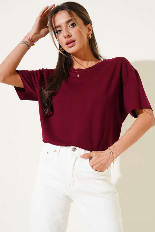 T-shirt à coupe ovale bordeaux