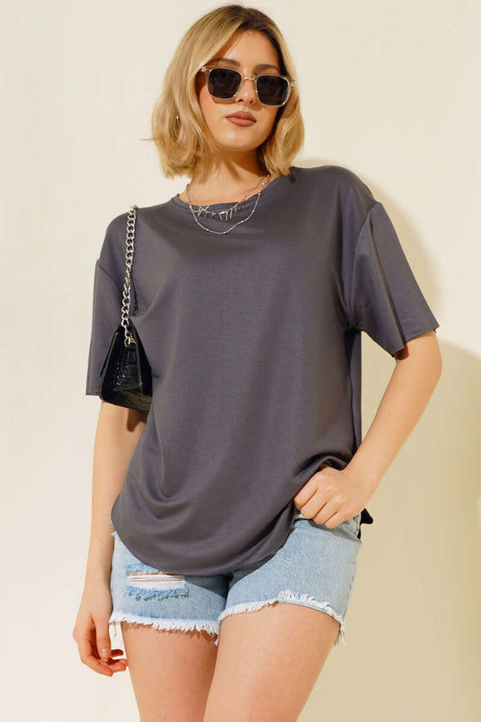 T-shirt à coupe ovale fumé