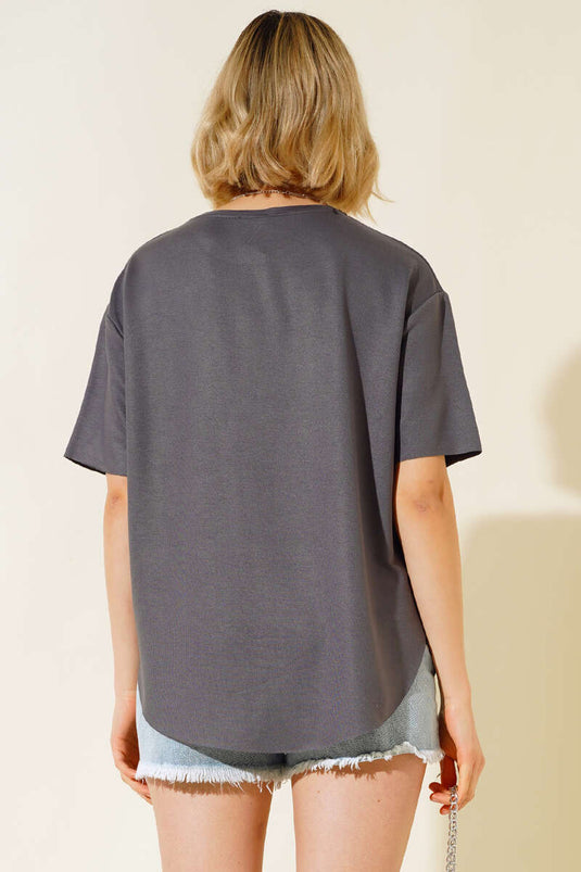 T-shirt à coupe ovale fumé