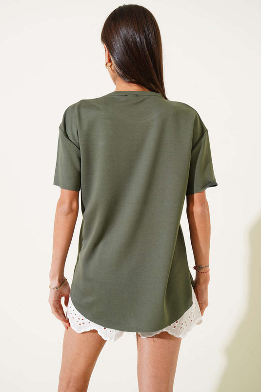 Oval Cut T-shirt Khaki