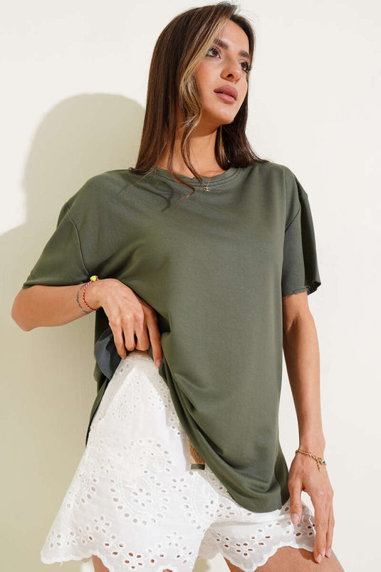 Oval Cut T-shirt Khaki