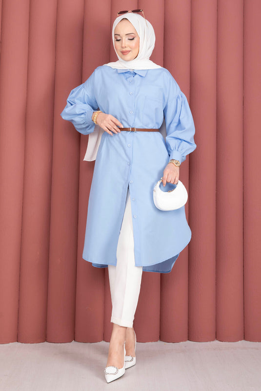 Tunique chemise modeste coupe ovale bleu bébé
