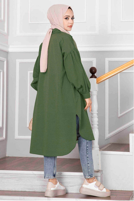 Ovale Cut Hijab Shirt Tuniek Grasgroen