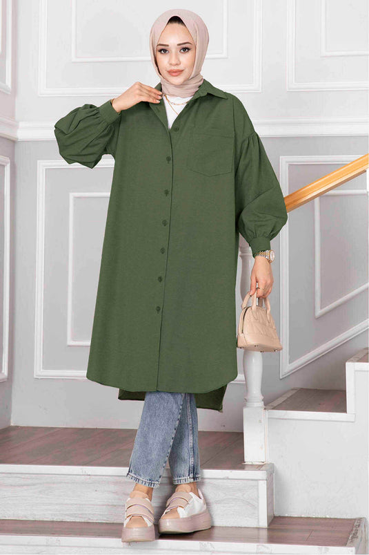 Ovale Cut Hijab Shirt Tuniek Grasgroen