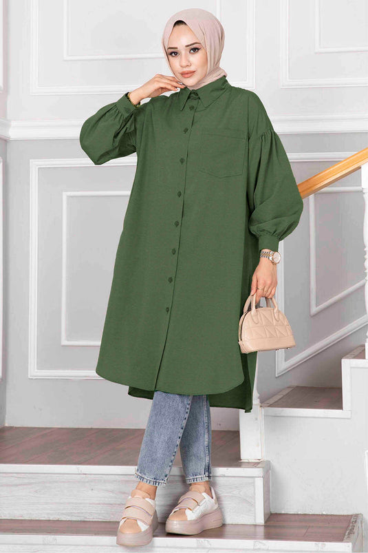 Ovale Cut Hijab Shirt Tuniek Grasgroen