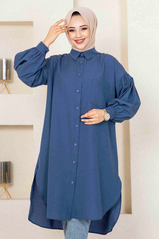 Tunique Chemise Hijab Coupe Ovale Indigo