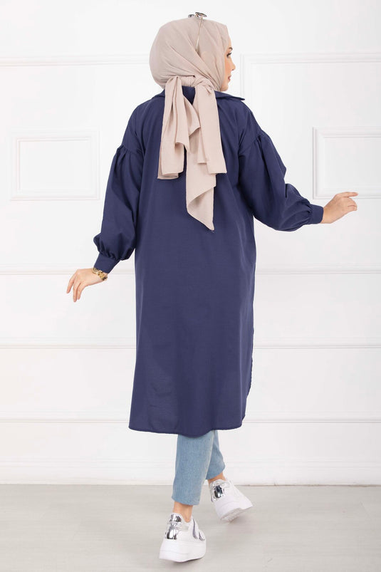 Oval Kesim Tesettür Gömlek Tunik Lacivert