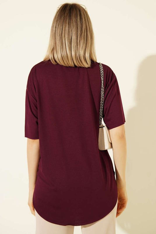 Oval Laser Cut T-shirt Burgundy