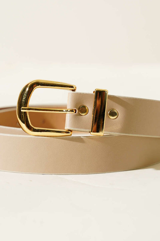 Oval Metal Square Buckle Belt Beige