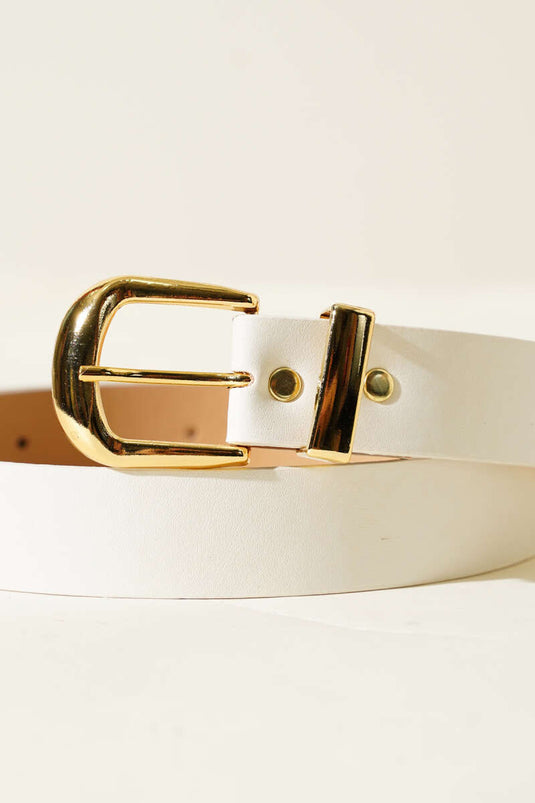 Ceinture blanche à boucle carrée ovale en métal