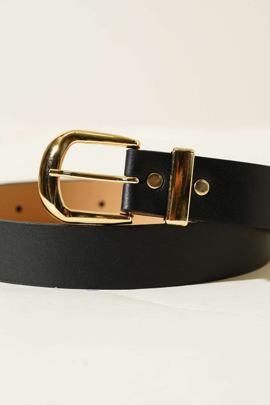 Oval Metal Kare Tokalı Kemer Siyah