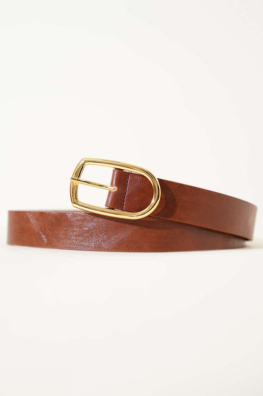 Oval Metalen Gesp Belt Tan