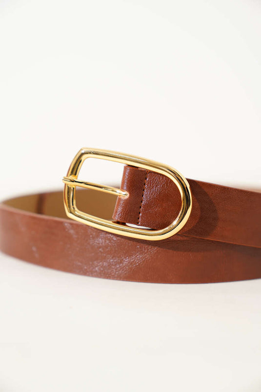 Oval Metalen Gesp Belt Tan