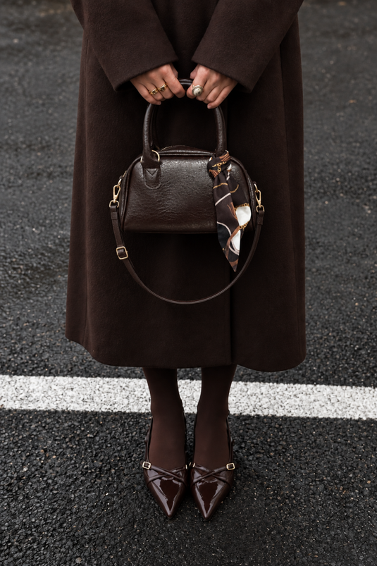 Oval Bag With Scarf Detail In Coffee Brown