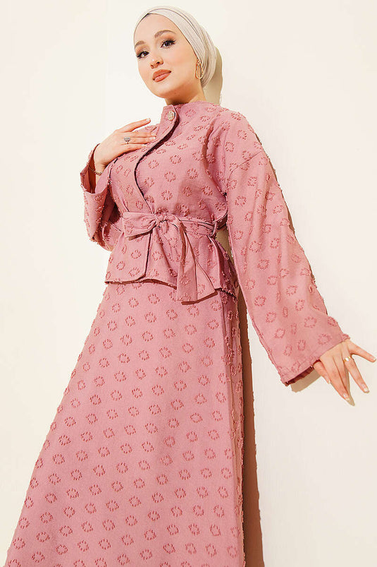Oval Tassel Belted Skirt Set Rose Dust