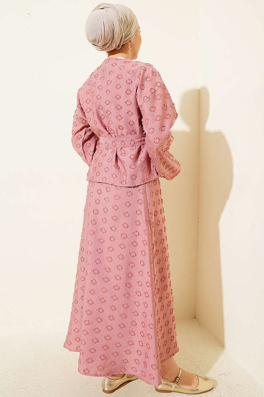 Oval Tassel Belted Skirt Set Rose Dust