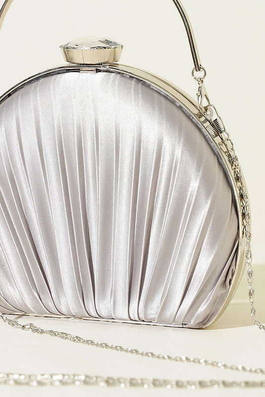Sac de soirée plissé ovale en satin gris