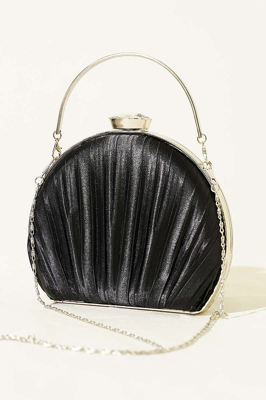 Sac de soirée plissé en satin ovale noir