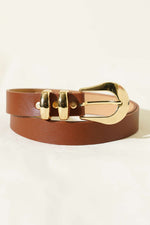 Ceinture ovale à double pont avec boucle, couleur tabac