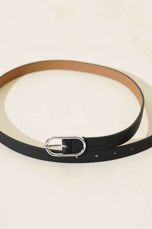 Ceinture fine ovale à boucle noire argentée