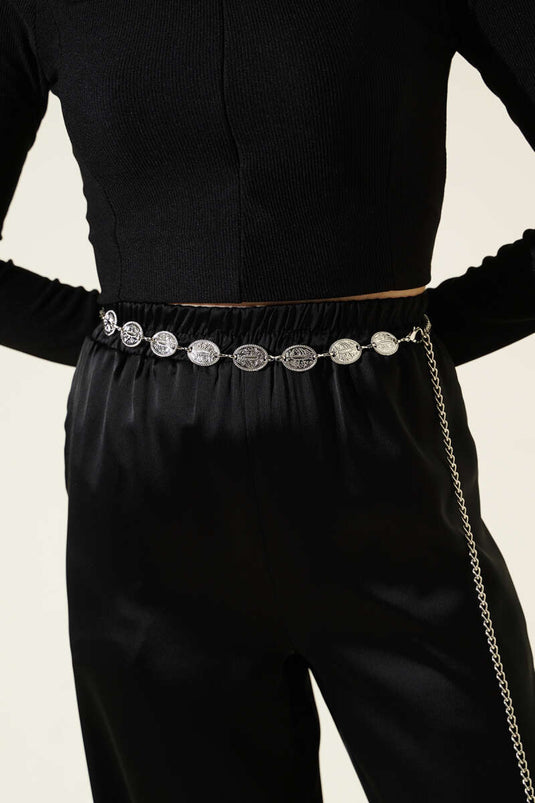 Oval Buckle Chain Belt Silver