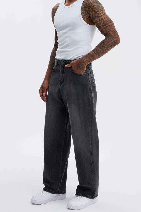 Jean ample surdimensionné pour homme, couleur fumée