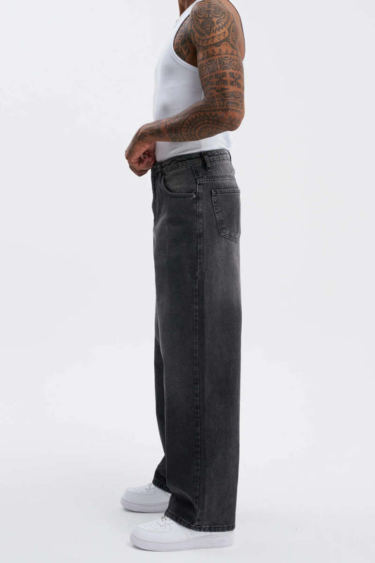 Jean ample surdimensionné pour homme, couleur fumée