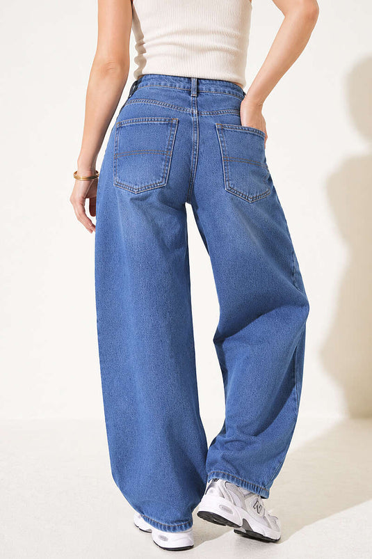 Oversize Baggy Kot Pantolon Mavi