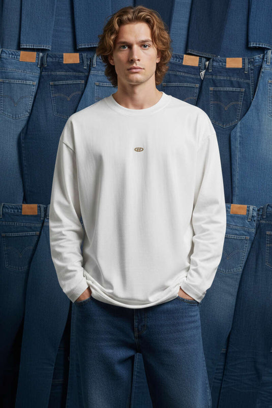 Oversized Simple Men's Sweatshirt Ecru