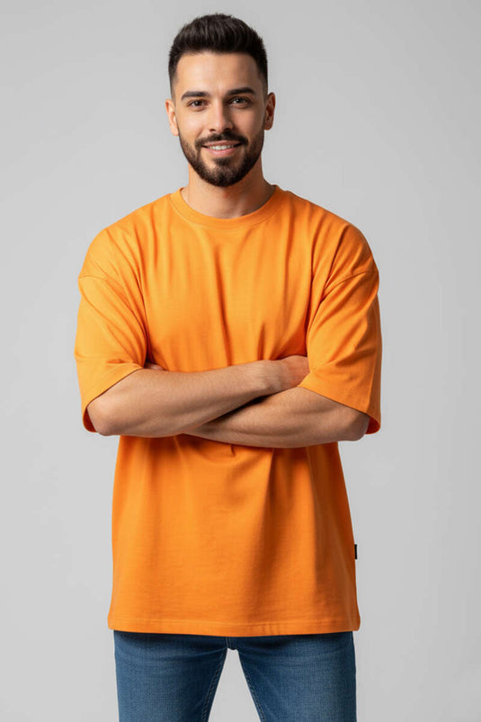 Oversize Basic Erkek Tshirt Oranj