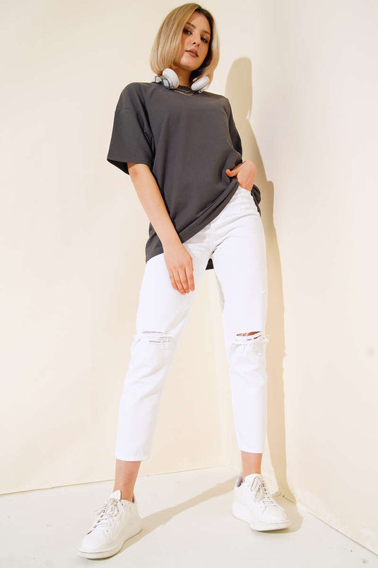 Oversize Basic T-shirt Füme