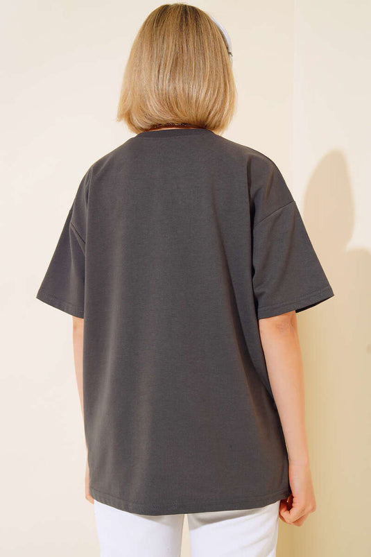 Oversize Basic T-shirt Füme