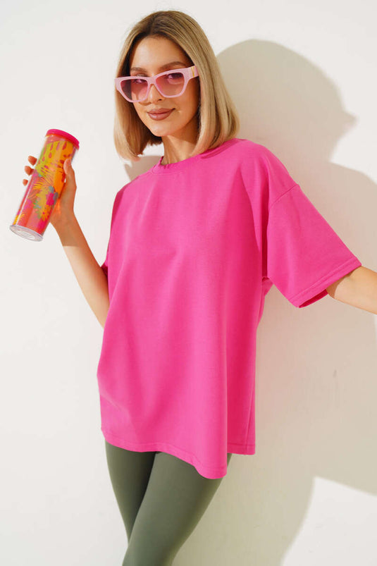 Oversize Basic T-Shirt Fuşya