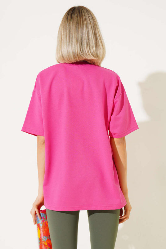 Oversize Basic T-Shirt Fuşya