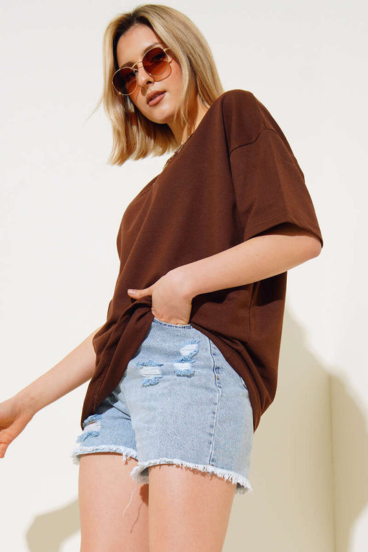 Oversize Basic T-shirt Kahve