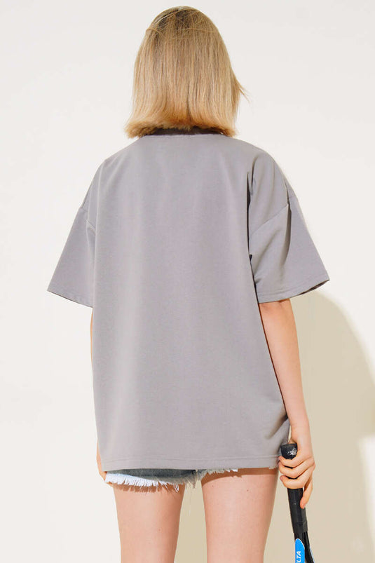 Oversize Basic T-shirt Kayrak Grisi