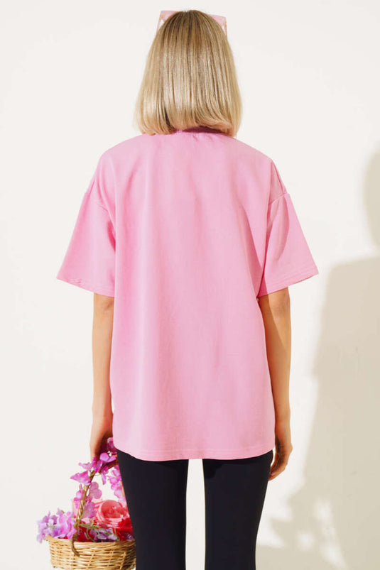 Oversize Basic T-Shirt Pembe