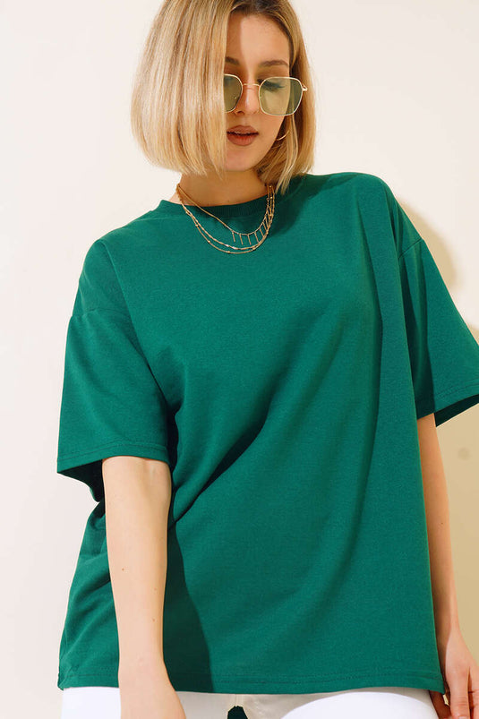 Oversize Basic T-shirt Zümrüt