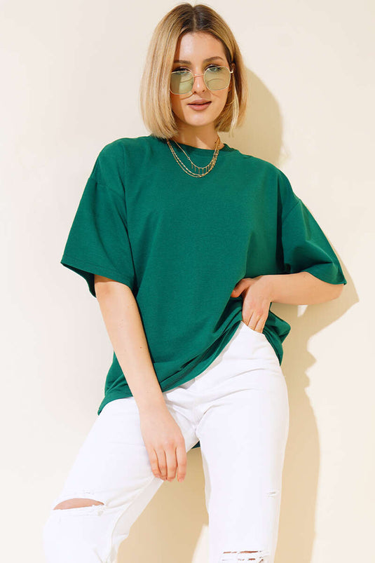 Oversize Basic T-shirt Zümrüt