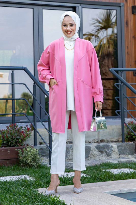 Veste Hijab Atlas avec Poches Latérales Rose