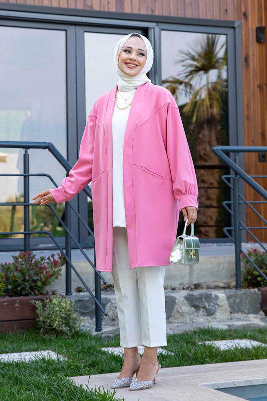 Veste Hijab Atlas avec Poches Latérales Rose