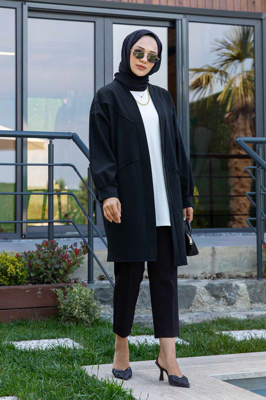 Veste Hijab Atlas avec Poches Latérales Noir