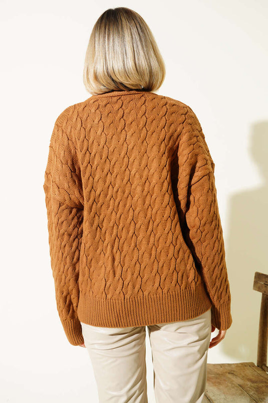 Oversize-Strickjacke mit Taschen, Hellbraun