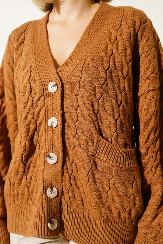 Oversize-Strickjacke mit Taschen, Hellbraun