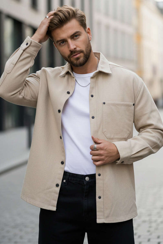 Chemise en jean oversize pour homme à boutons-pression beige