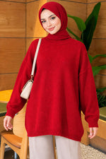 Tunique Tricot Oversize À Épaules Basses Rouge