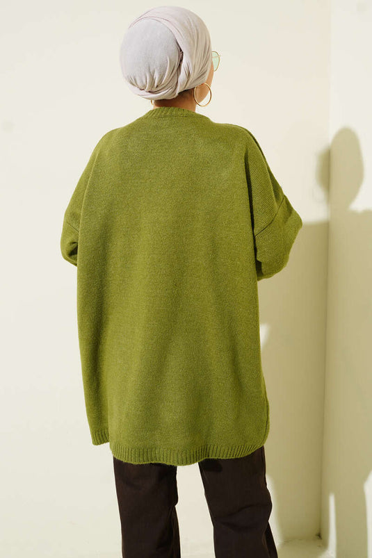 Oversized Stricktunika Mit Tiefem Schulter In Olivgrün
